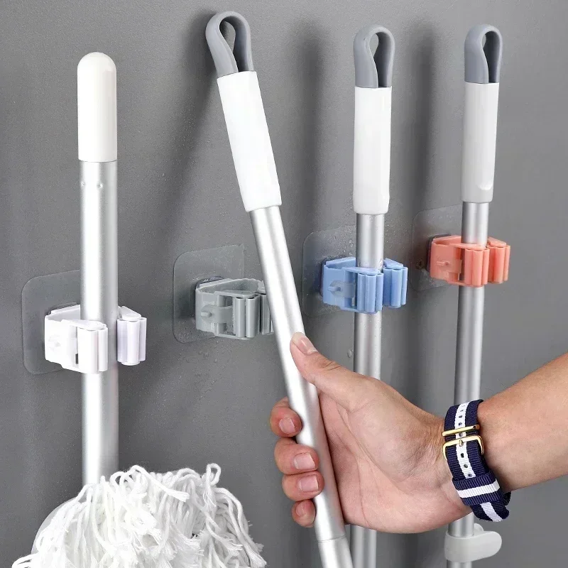Mop Broom Storage Hook Wall Mounted Punch-free Mop Holder Clip