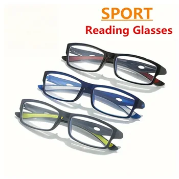 3PCS Sport Style Non-Prescription Reading Glasses Anti-Blue Light Rectangular Full Rim Eyewear, PC Frame Material