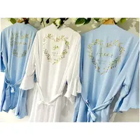 Personalised Ruffle Bridal Party Robes Satin Silk Wedding Gown Sky Blue Bridesmaid Robes Birth Flower Bachelorette Party Kimonos - Image 3