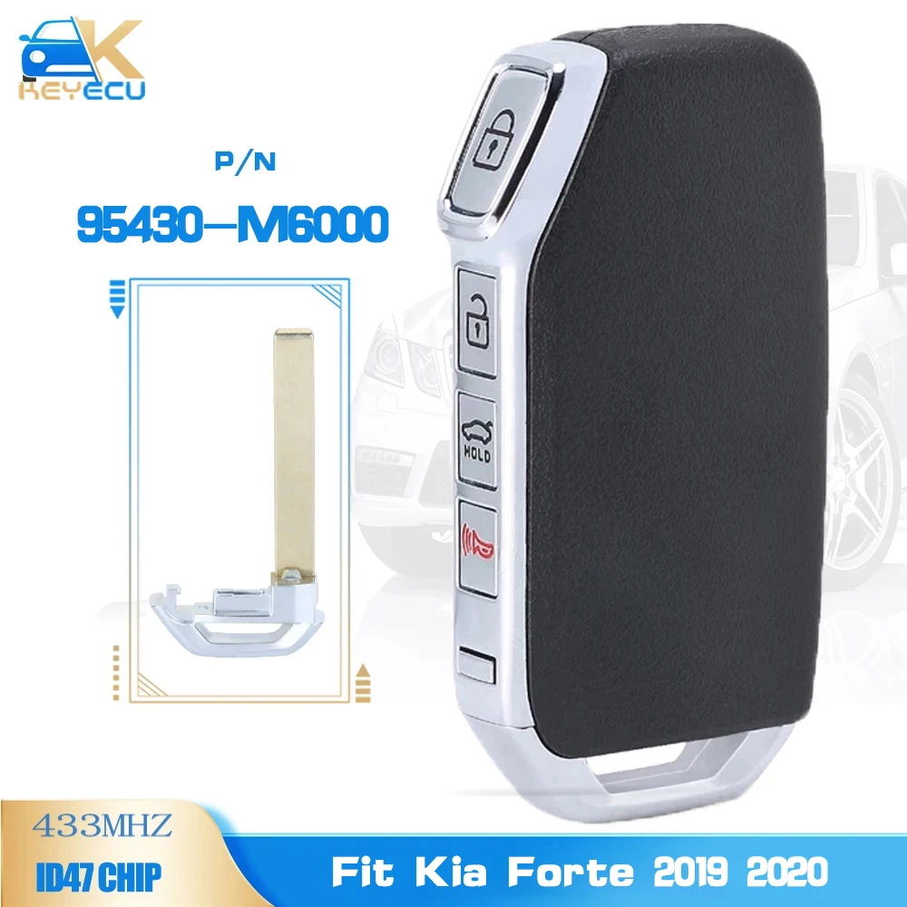 

KEYECU P/N: 95430-M6000 , FCC ID: CQOTD00660 Smart Remote Key With 4 Buttons 433MHz ID47 Fob for Kia Forte 2019 2020
