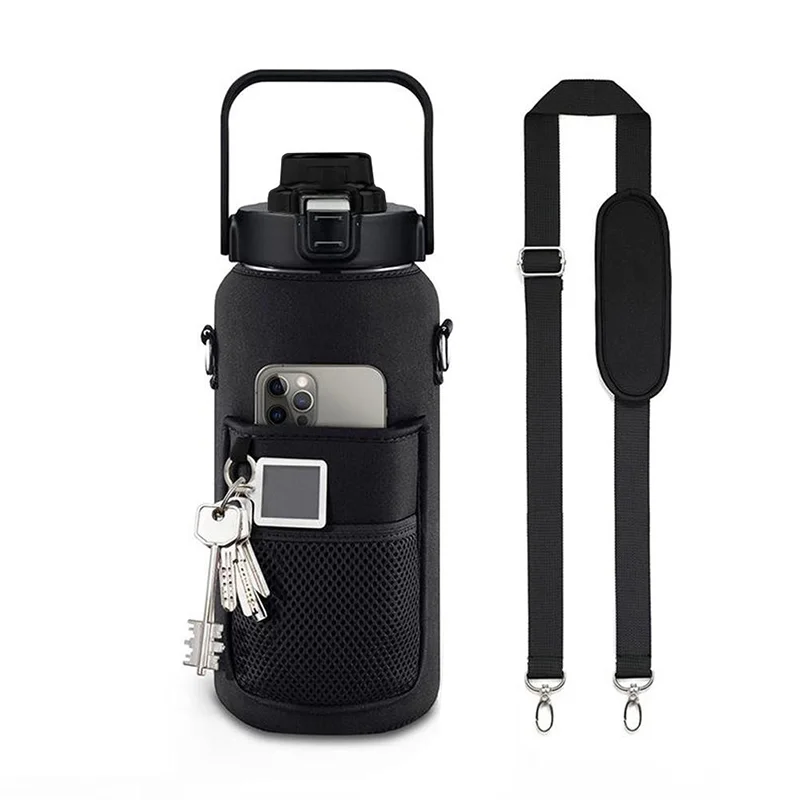 Motivational 64oz Half Gallon Water Bottle with Sleeve and Straw