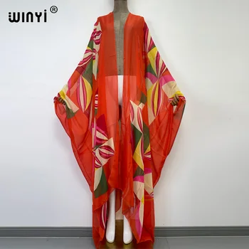 2022 WINYI beach cover up sweet lady pink boho Cardigan stitch Cocktail sexy Boho Maxi Holiday Batwing Sleeve perspective KIMONO 1