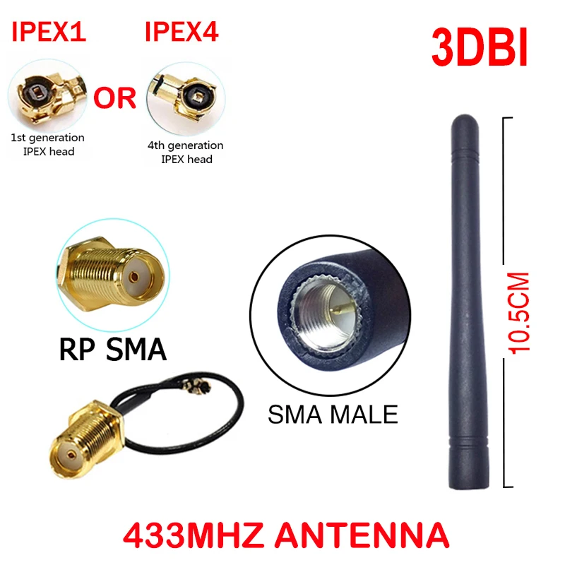 

EOTH 433mhz antenna 3dbi sma male lora antene pbx iot module lorawan pigtail ipex4 21cm signal receiver antena high gain