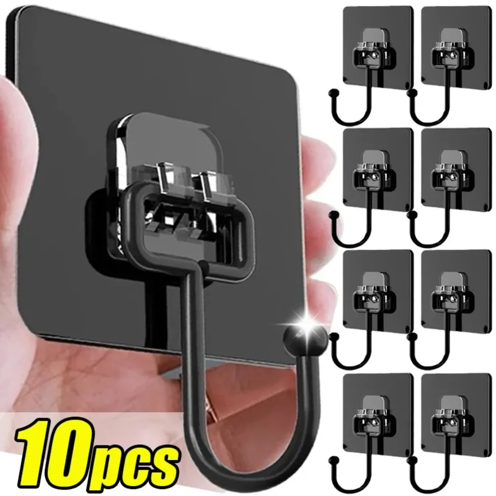 

10/1pcs Black Strong Hook Stainless Steel Self Adhesive Hook Multi-Function Key Clothes Hat Storage Hanger Kitchen Bathroom Hook