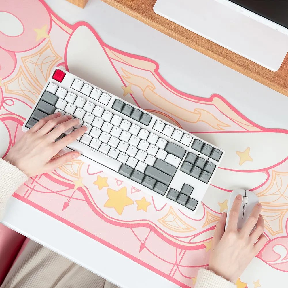 Geekshre-anti-slip Waterproof Gaming Mouse Pad Kawaii Pink Star Wings Desk Mat Mesa de Escritório Tamanho Grande 84x37cm - Imagem 3