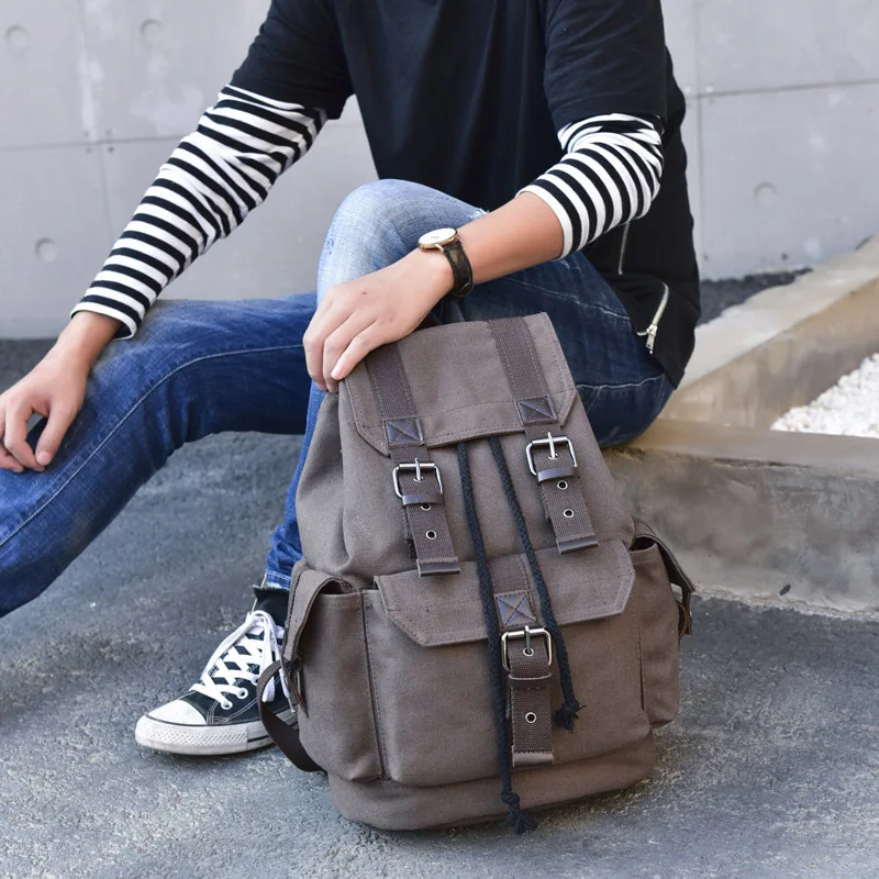 Outdoor Canvas Backpack Unisex Leisure Solid Color Travel Backpack 2023 Autumn New High Capacity Retro Designer Durable Book Bag