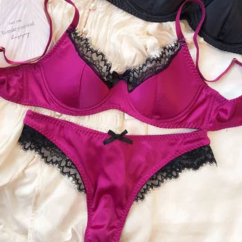 Sexy Lace Thin Cup Lingerie for Women French Push Up Bra Set High Quality Silk Fabric Comfort Breathable Underwear Intimates Set
