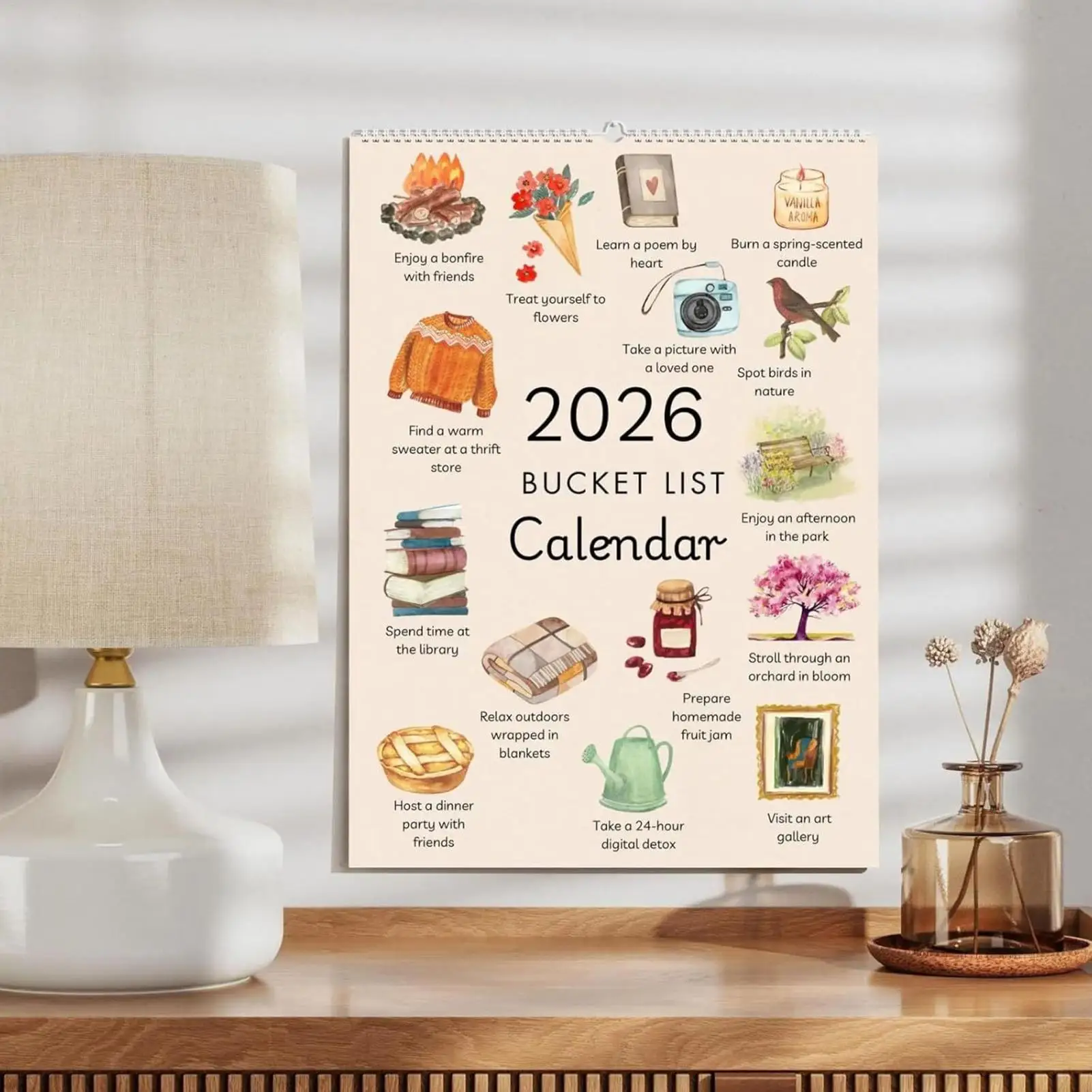 Inspirational 12-Month Wall Calendar & Goal Planner with Motivational Illustrations