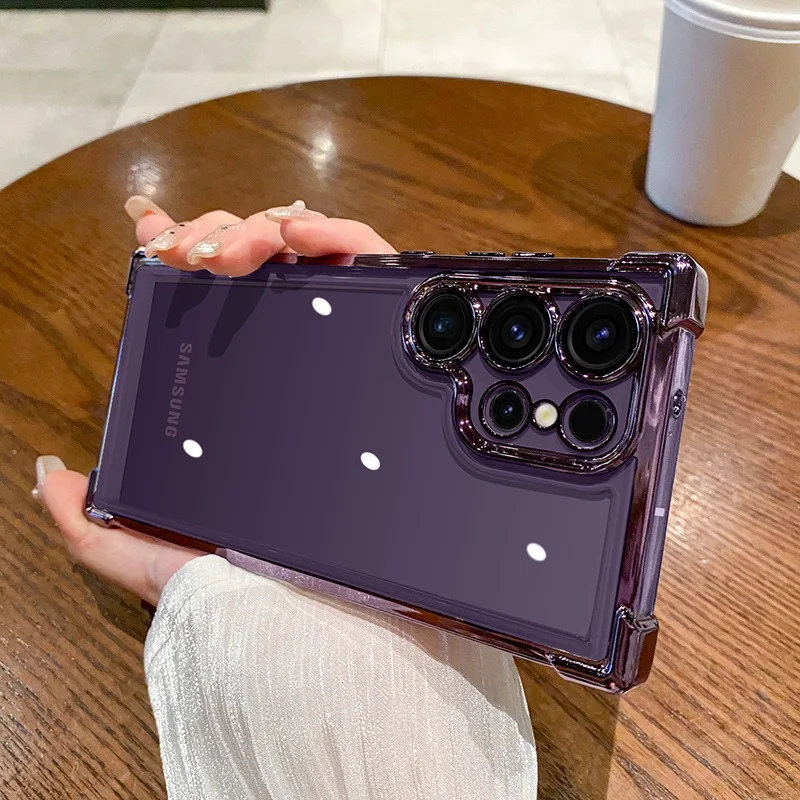 Luxury Plating Shockproof Clear Case with Hard Acrylic Hybrid Bumper Cover