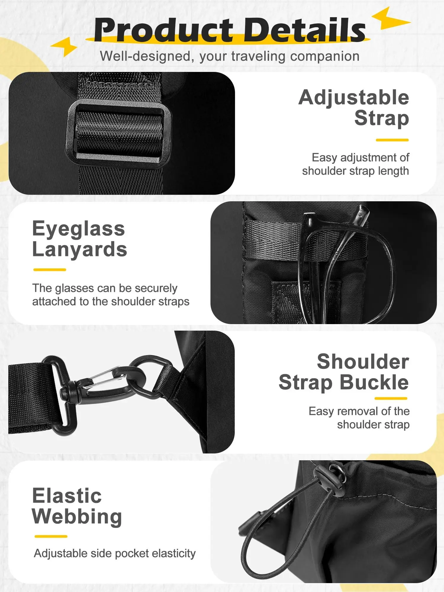 Anti-theft Men's Shoulder Bag Waterproof Chest Crossbody Bag Male Leisure Satchel Multi-Pockets Sling Bag, Can Hold a Water Cup