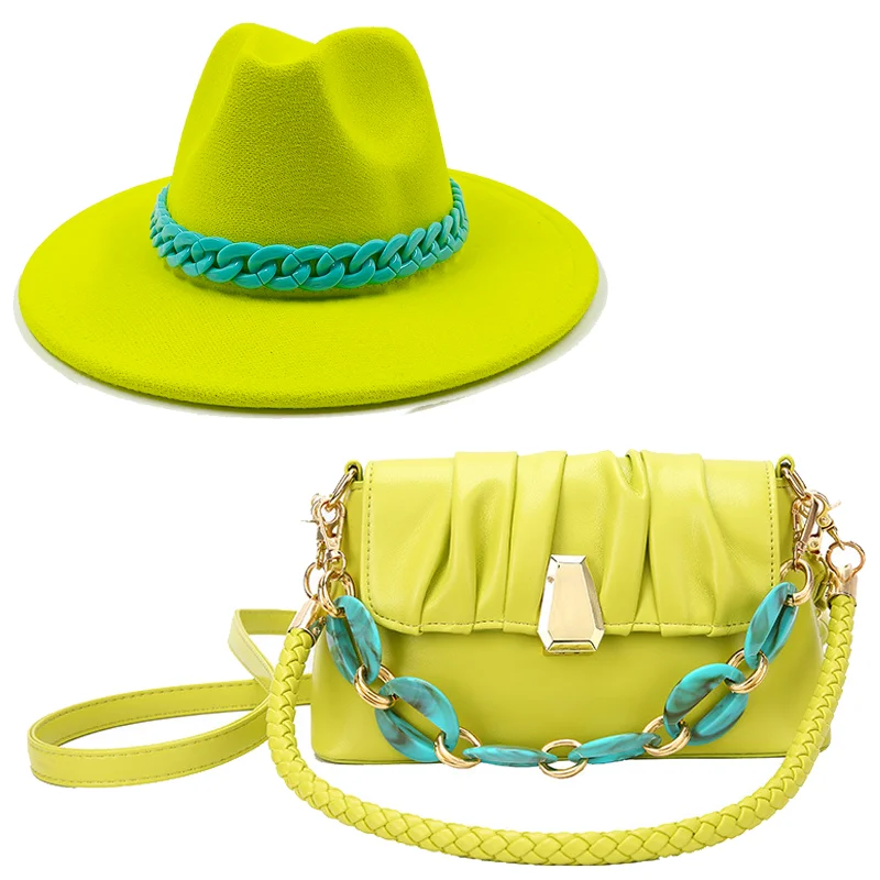

Fedora Large Chain Bag and Hat Two-Piece Women's Fur Hat Panama Jazz Hat Ladies French Elegant Natural Color Hat 55-61size head