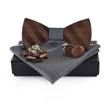 

Wood Bowtie Set Shirts Brooch Pocket Square Towel Cufflinks Set For Men Business Wedding Bow Tie Handkerchief With Box NZ255