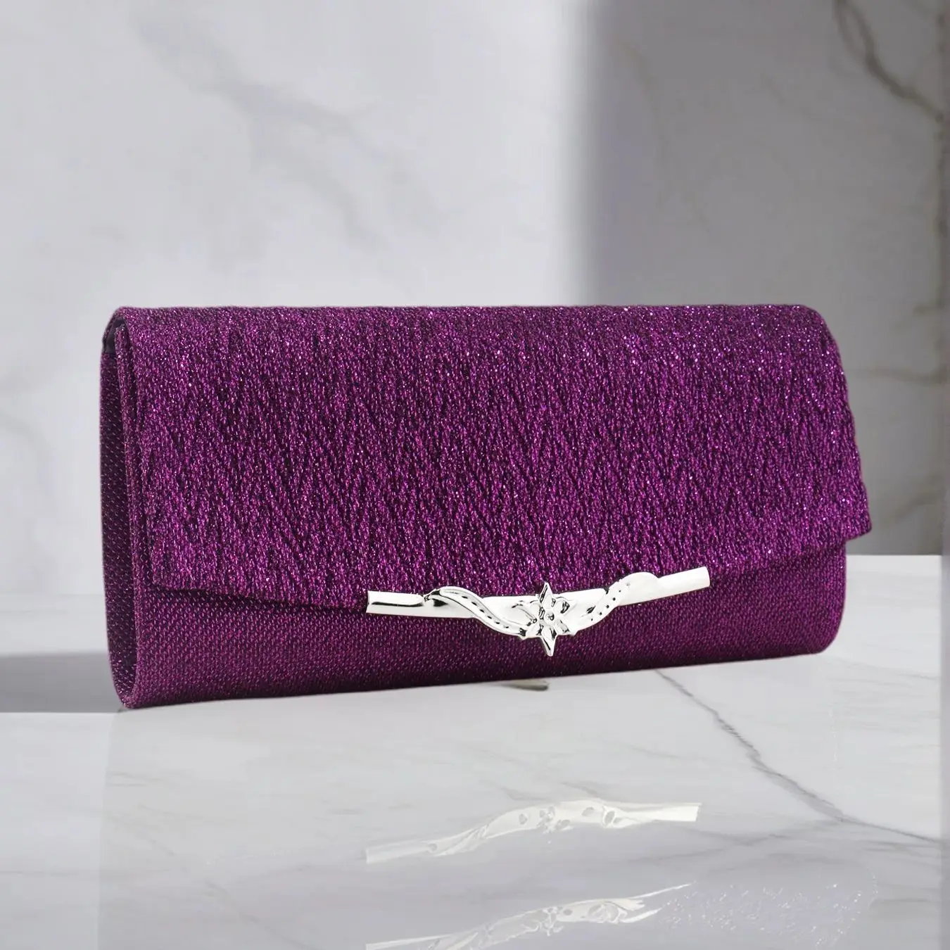 Golden Metal Women Evening Clutch Handbags Ruched Fashion Glitter