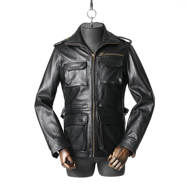 

Free shipping.2024 brand new father clothes.outdoor hunting leather jacket.classic M65 cowhide coat.quality plus size
