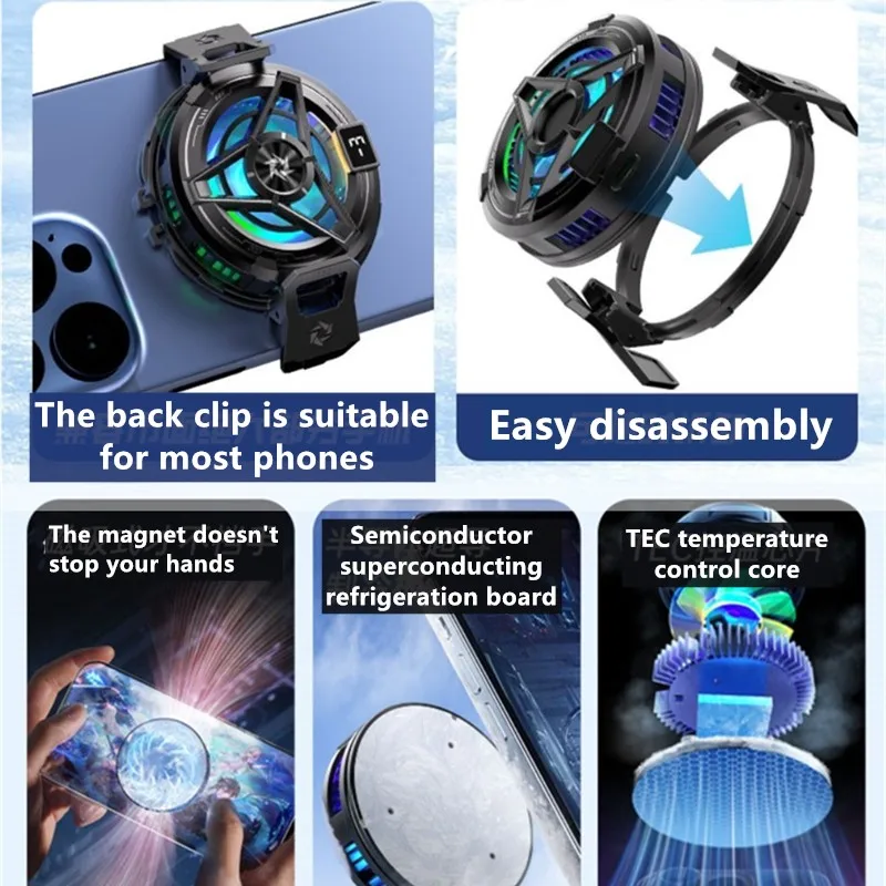 Phone Cooler Wireless Charging Magnetic for iPhone15 14 13 12 11 S24Ultra Back Clamped Game Cooling