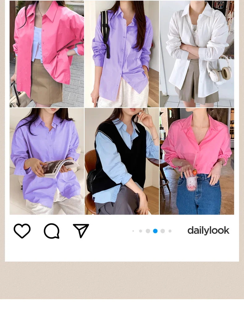 Neue Mode Frühling Herbst Einfache Und Casual Lose Vielseitig Reine Farbe Revers Hemd Frauen 100% Baumwolle Langarm Unterlage – Detail 2