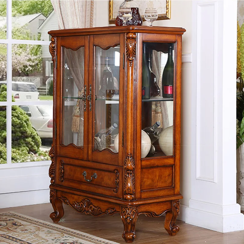 The Most Popular American Style Solid Wood Wine Cabinet Living Room Small Wine Cabinet Glass Door Display Dinning Side Board