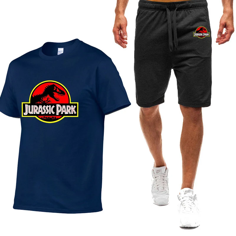 

2023 Spring Summer New Men Jurassic Park Nine Color Short-sleeved T-shirt Simple Casual Comfortable Leisure Trendy Movement Suit