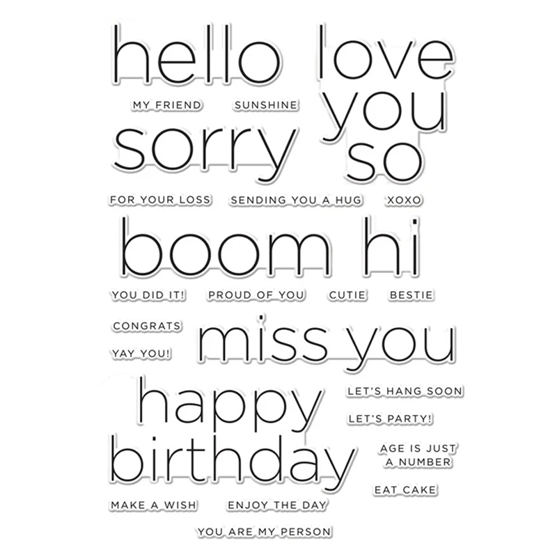 Metal Cutting Dies/Clear Stamp Happy Birthday Miss You Boom Hi Love DIY Crafts Card Album Making Scrapbooking Stencil clear stamps clear rubber stamps