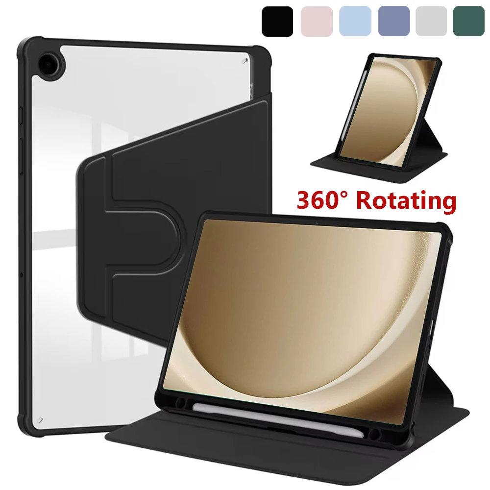Para Samsung Galaxy Tab A9 Plus 11 Pulgadas 2023 360 ° Estuche Giratorio de Acrílico Transparente a Prueba de Golpes con Ranura para Bolígrafo