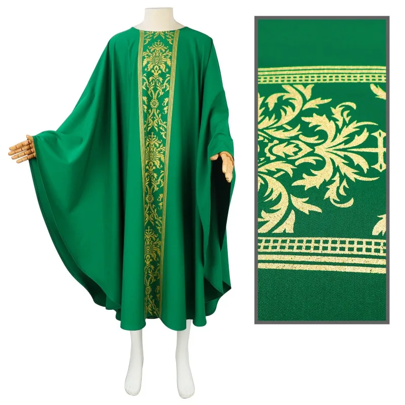 Male Priest Religious Robe Gothic Round Neck Solid Color