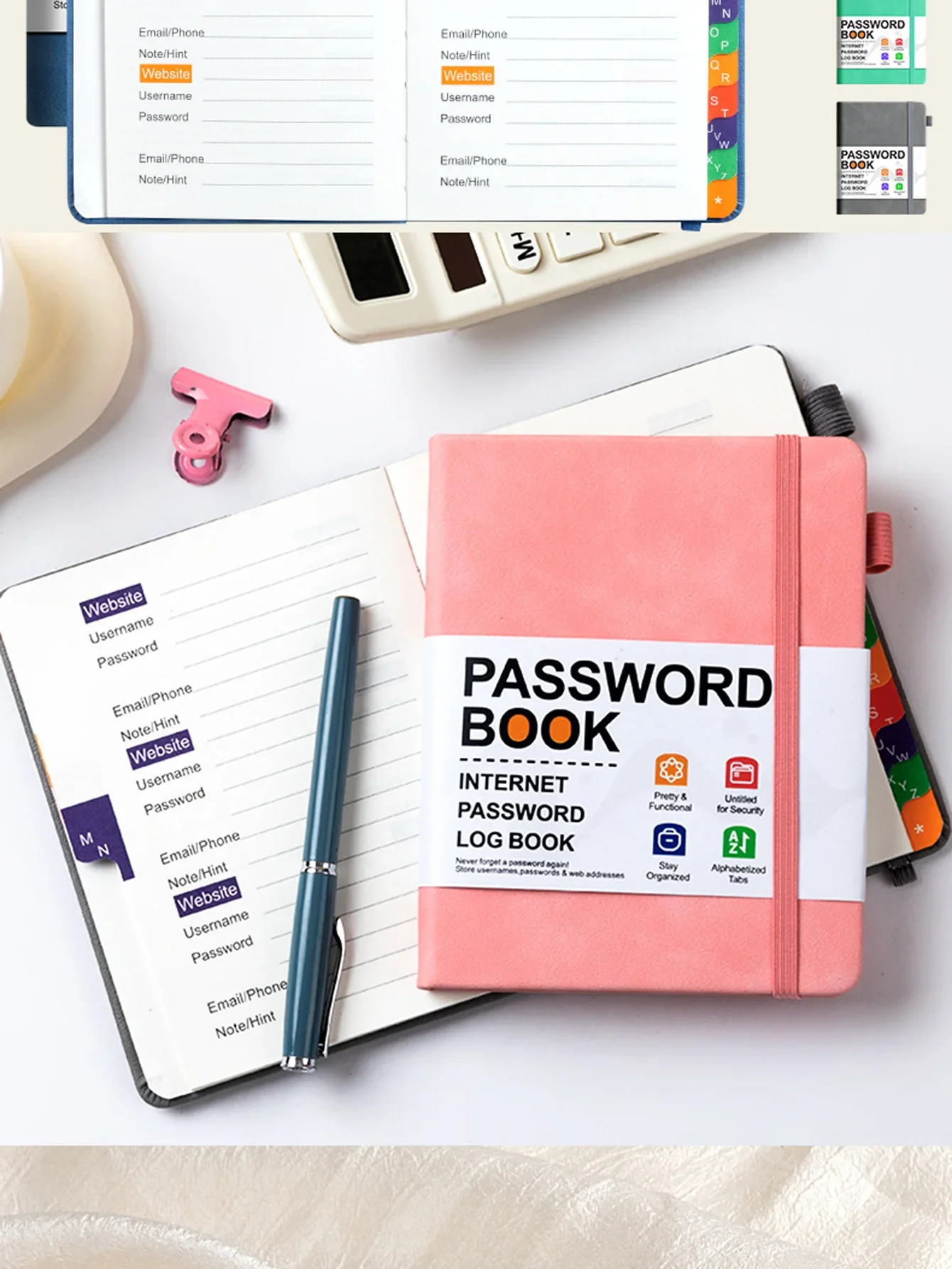 Passworthalterbuch, Computer-Passwort-Organizer-Buch mit alphabetischen Tabs, Taschenadresse, Log-Notizbuch für Kontrodetails – Detail 7