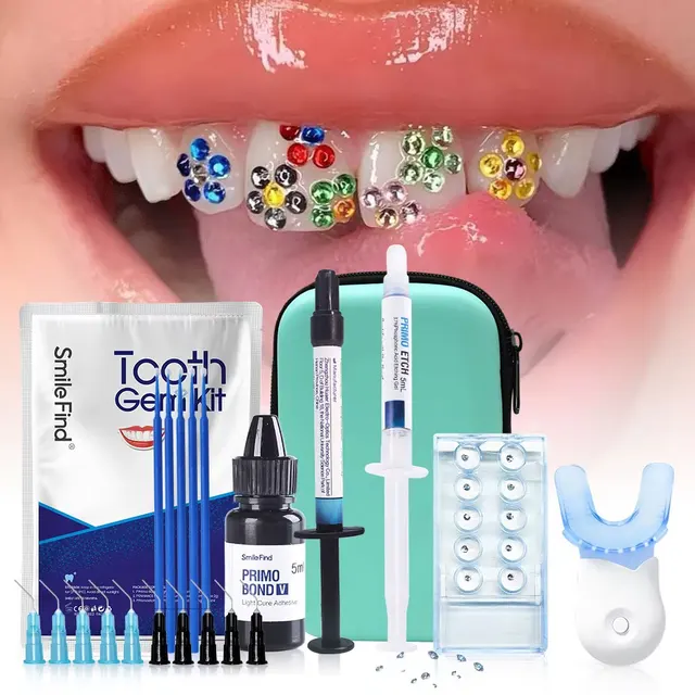 Diy Tooth Gem Kit With Curing Light And Glue Crystals Teethjewelry Starter Kit Tiktok Diamonds Gems Kit Orthodontics Product