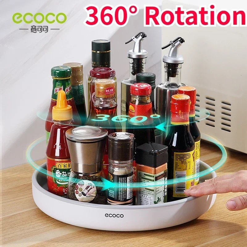 

ECOCO Rotating Spice Storage Rack Multifunctional Seasoning Organizer Shelf Oilproof Non-slip Tray Holder Box Kitchen Supplies