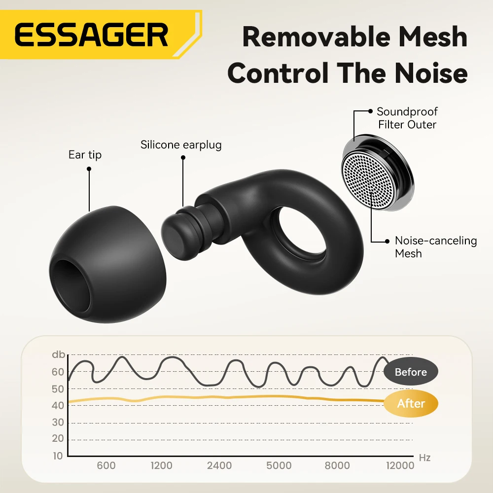 Essager Silicone Ear plugs Sleep Noise Reusable EarPlug Storage Case Soft Anti noise Earplug for Sleep Concerts Travel Work