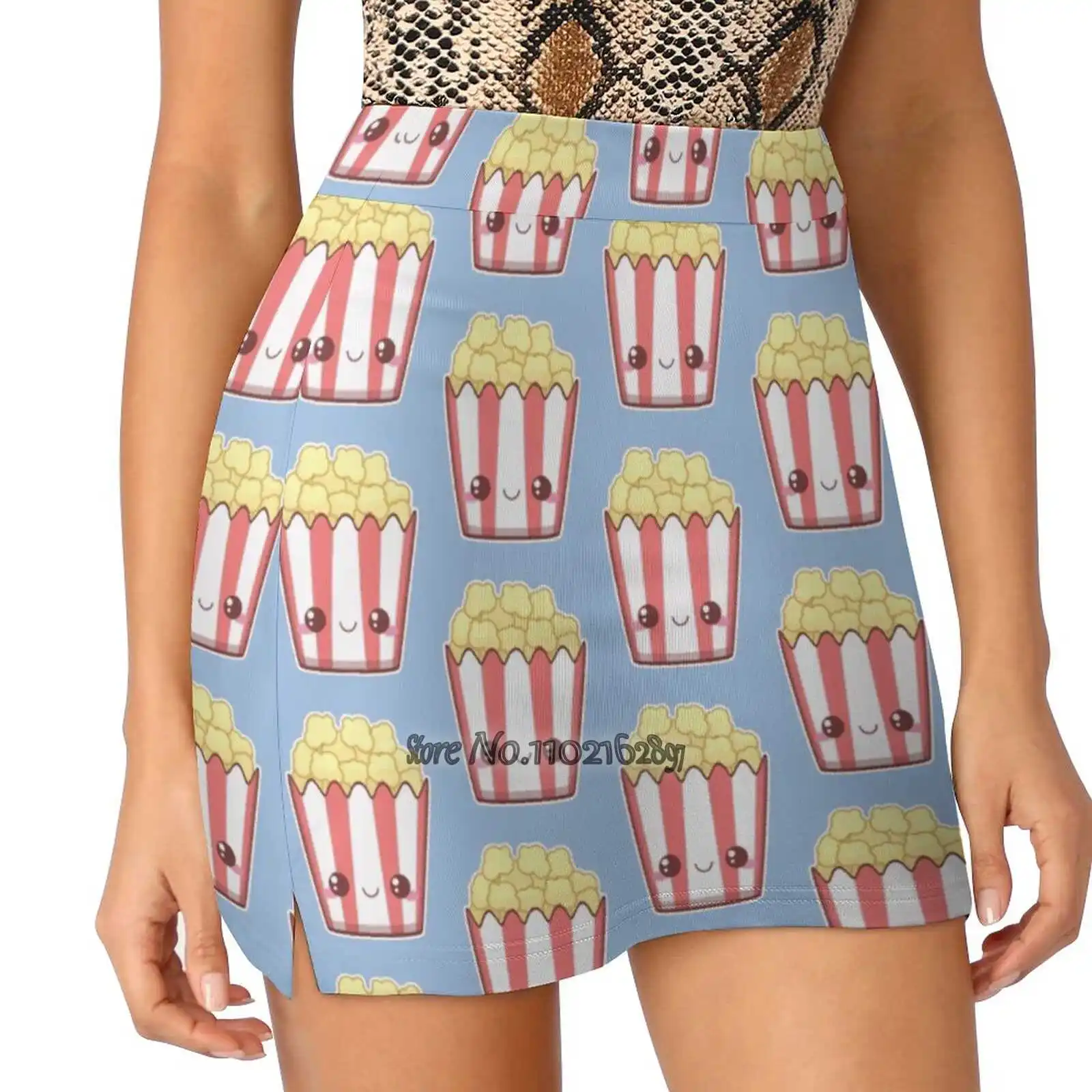 

Popcorn! Women'S Summer Fake Two Piece Skirts Casual Sports Beach Skirt Girl Skorts Popcorn Movies Cinema Snack Cute Kawaii