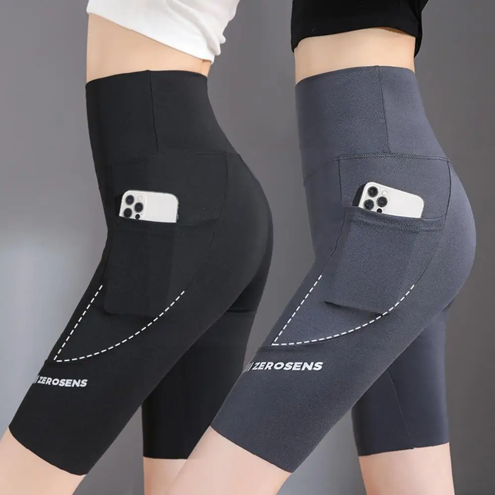 

Summer Women's Cycling Shorts Stretch Letter High Waist Shorts for Women Biker Long Slim Knee-Length Bottoms Yogaes Shorts Y6N1