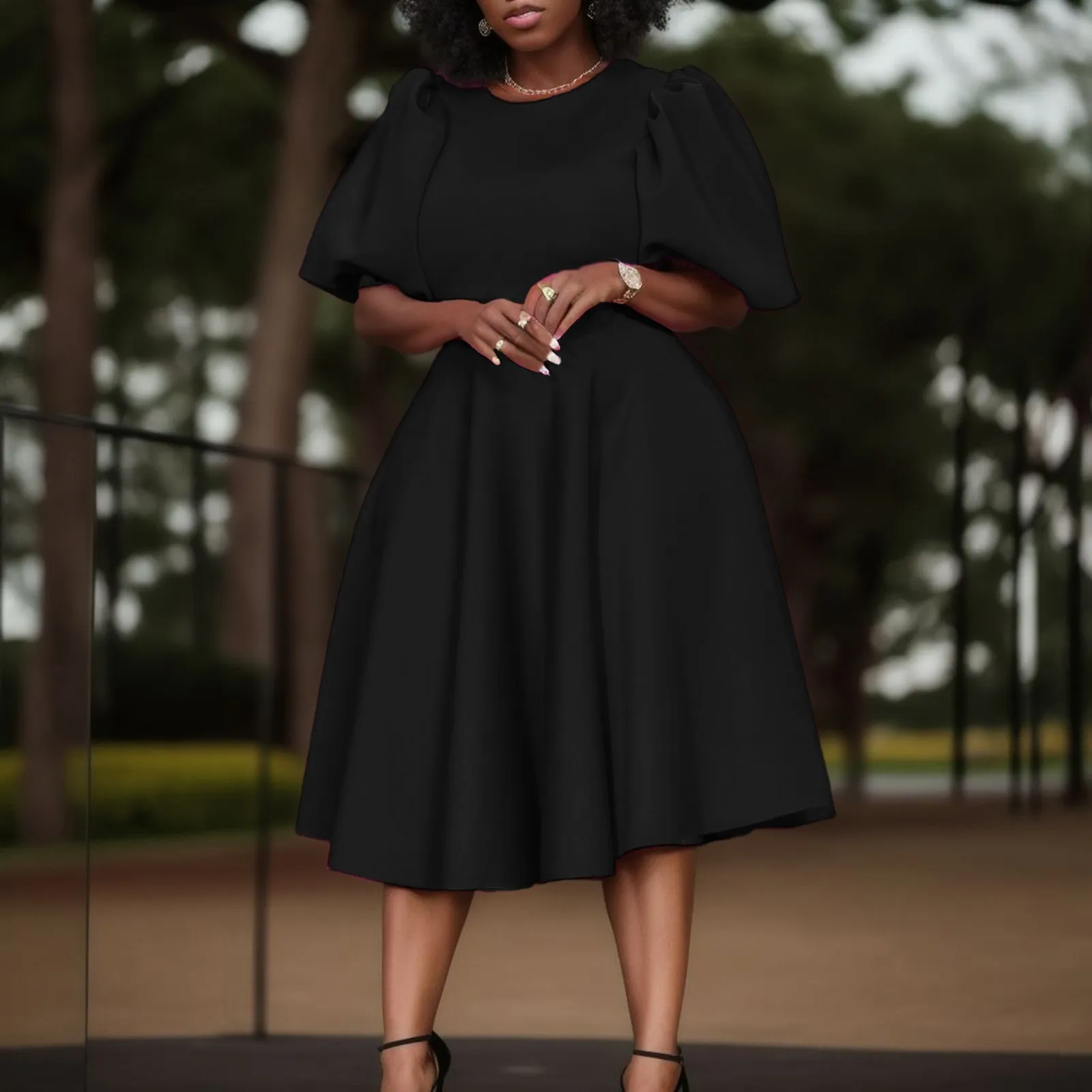 

Elegant Dresses For Women 2024 Summer Full Sleeve High Waist O Neck A Line Pleated Female Luxury Evening Night Party Vestidos