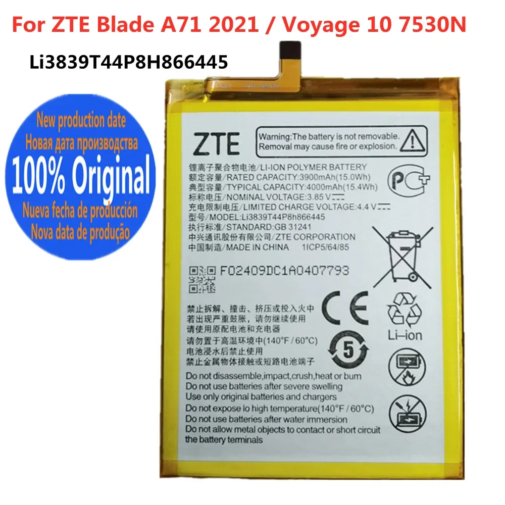

Li3839T44P8h866445 Оригинальный аккумулятор для телефона ZTE Voyage 10 7530N / Blade A71 2021 аккумулятор 4000 мАч + Инструменты Быстрая доставка