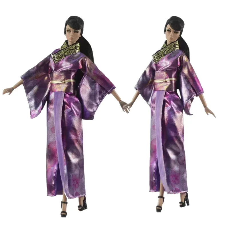 Cosplay 1/6 BJD Accessories Japanese Robe Traditional Kimono Dress For Barbie Doll Clothes Long Yukata Costume Dollhouse DIY Toy tibetan imitation silver vintage metal waist accessories travel wedding tibetan robe clothing accessories sewing box