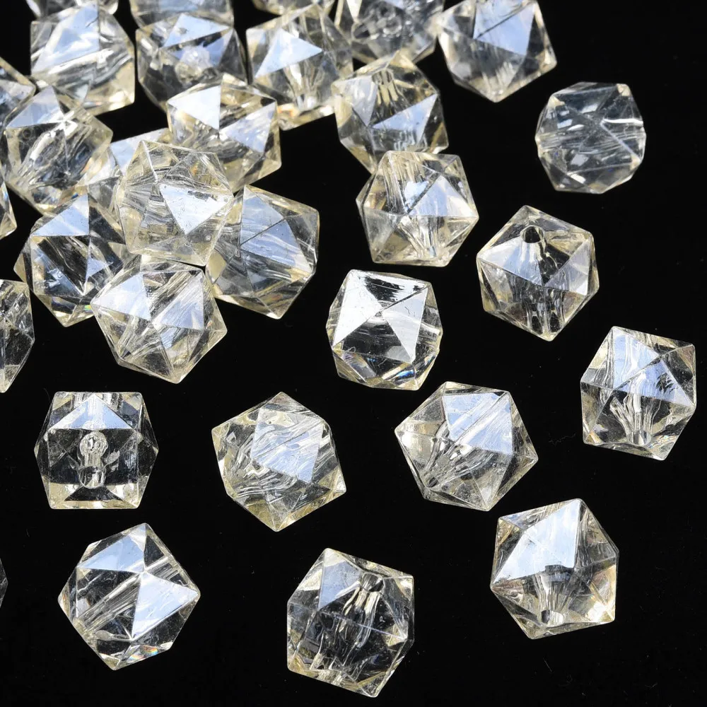 500g Transparent Acrylic Beads Faceted Rhombus Light Yellow 13x14x13.5mm Hole: 2mm about 346pcs/500g