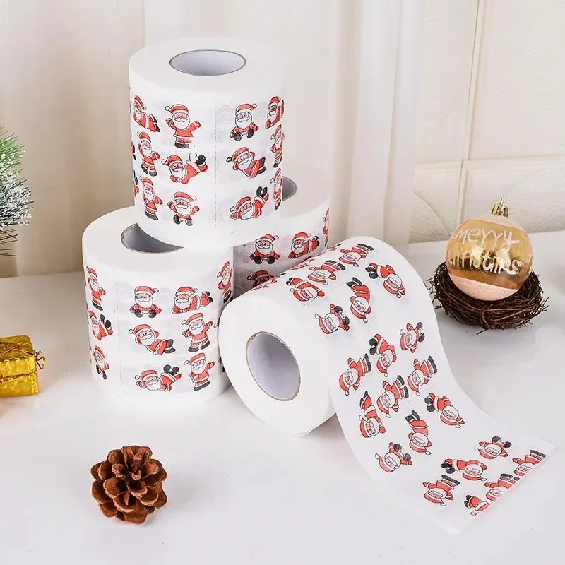 Disposable toilet paper Christmas Pattern Tissue Printing Roll Toilet Paper Santa Christmas Tree Cute Toilet Paper New Year Gift Creative Napkin