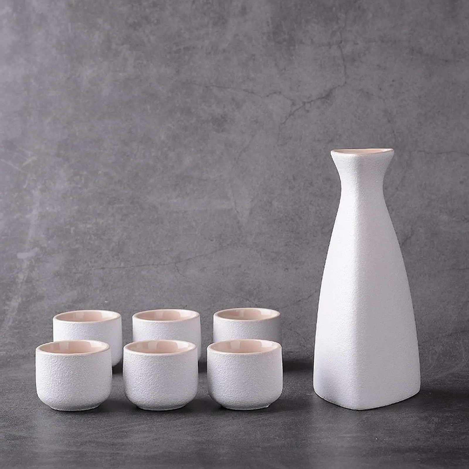 Ceramic Sake Pot Cups Set White Stoneware Decoration Drinkware Crafts Traditional for Cabinet Kitchen Tea Party Drawer Cupboard