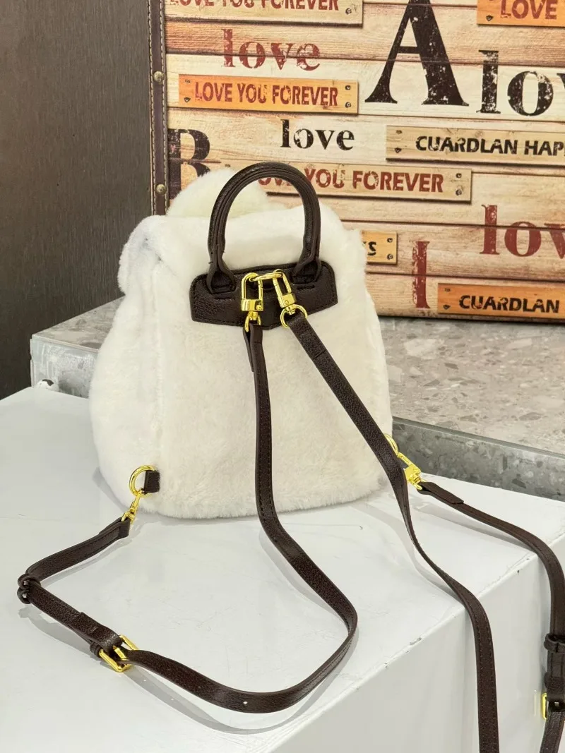 Y2k Plush Backpack Women Small Cute Fluffy Bag Solid Soft Fleece Knapsack Winter Warm Faux Fur Backpack Travel Bag