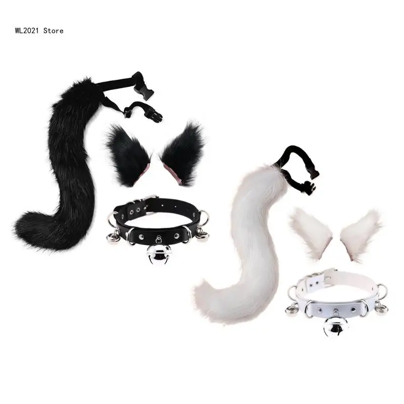 

Cosplay Plush for Cat Ears Hair Clip Furry Animal Tail with Choker Necklace
