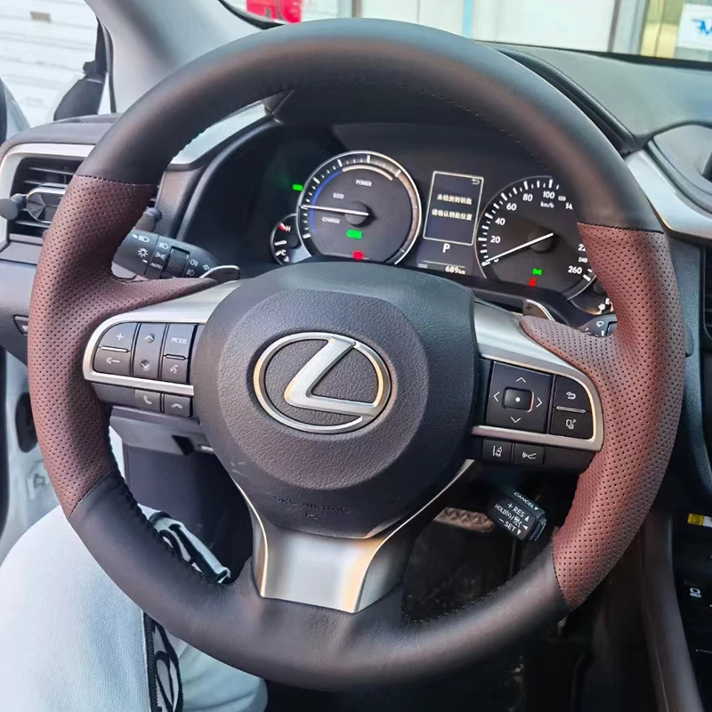 

Hand Sewing Wine red black leather Car Steering Wheel Cover For Lexus ES200 ES250 ES300h 2015-2018 GS200 GS300h GS450h RX200t