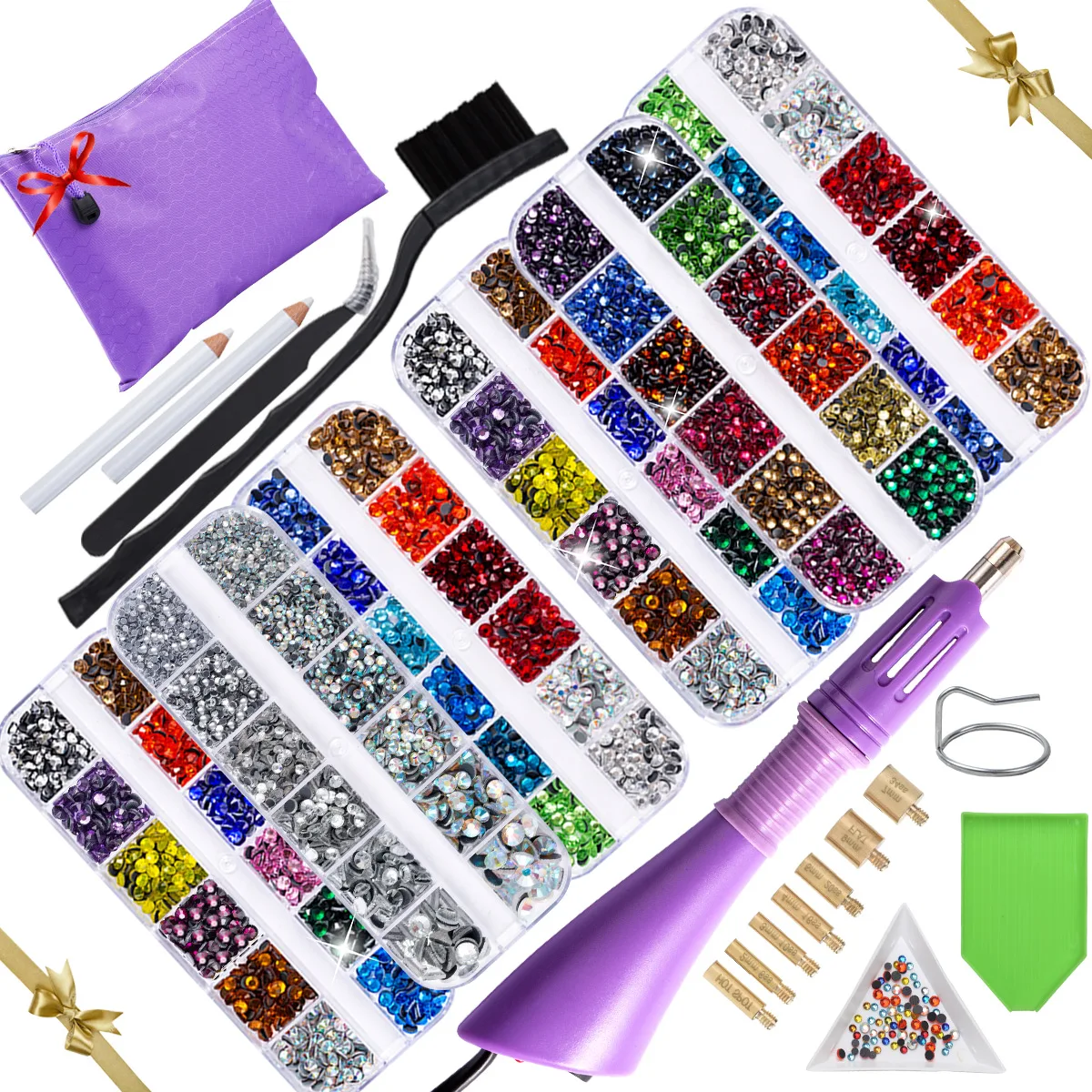 Hotfix Applicator with 2 Boxes Total 7200pcs Mix Color Rhinestones,Flatback Hot  Fix Rhinestones Set with