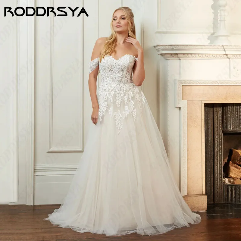 

RODDRSYA Sweetheart Princess Wedding Dresses Ivory Off Shoulder A-line vestido de novia princesa Lace Up Backless Bridal Party