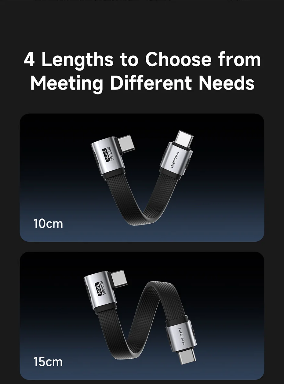 USB4 Flat Hagibis Cable 90° – 240W | 80Gbps | 8K@60Hz (Reinforced)