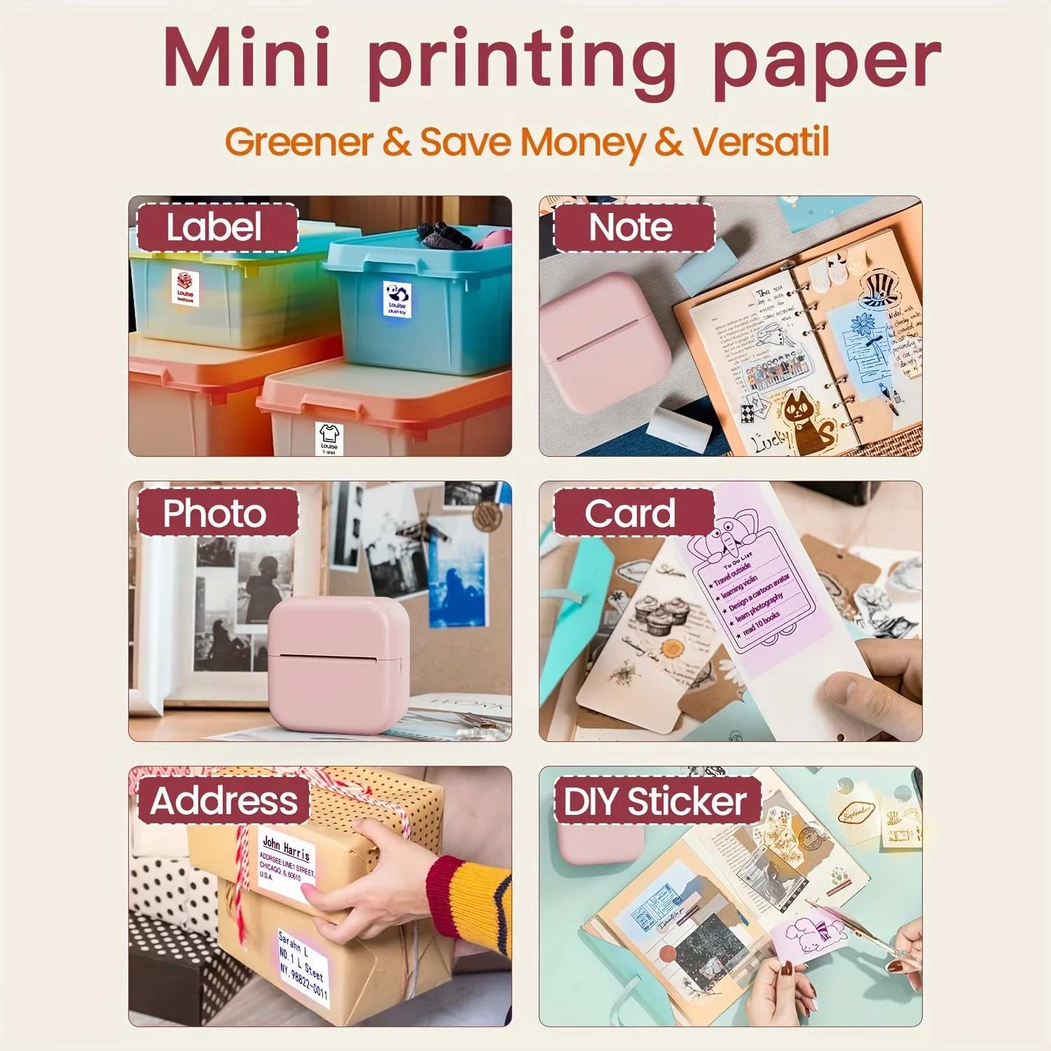 7/14 Roll Portable Mini Printing Paper, Color Adhesive Paper, Self-Adhesive Printing Paper, Printer Label Stickers，57*25mm