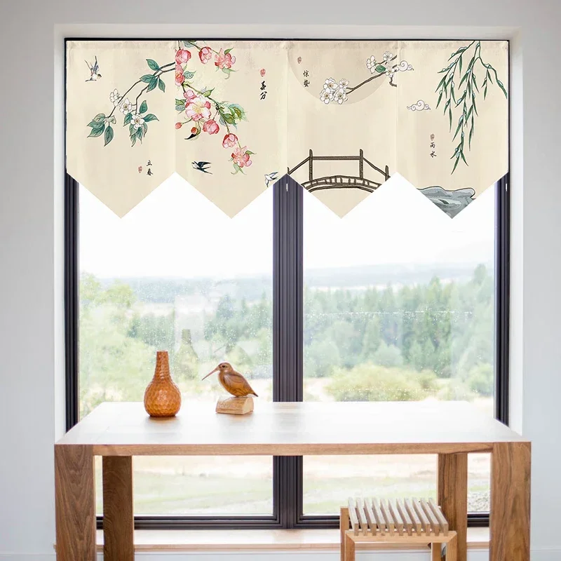 Chinese Style Short Door Curtain Kitchen Partition Noren Izakaya Cuisine Izakaya Sashimi Hanging Pennant Home Decor Drapes 2