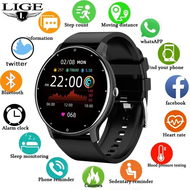 LIGE montre intelligente hommes femmes plein écran tactile Sport Fitness montre homme IP67 étanche Bluetooth pour Android IOS Smartwatch hommes 1