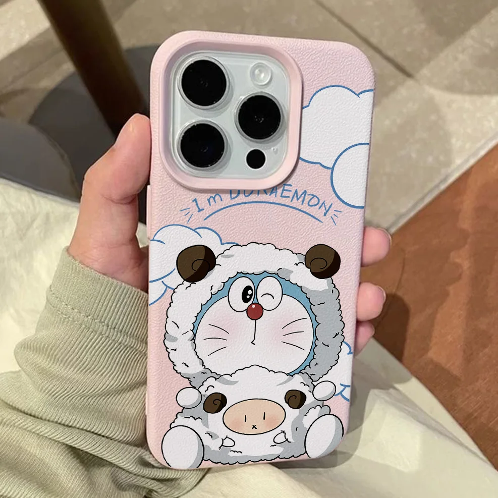 Cartoon D-Doraemon Lichee Leather Pattern Shockproof Phone Case