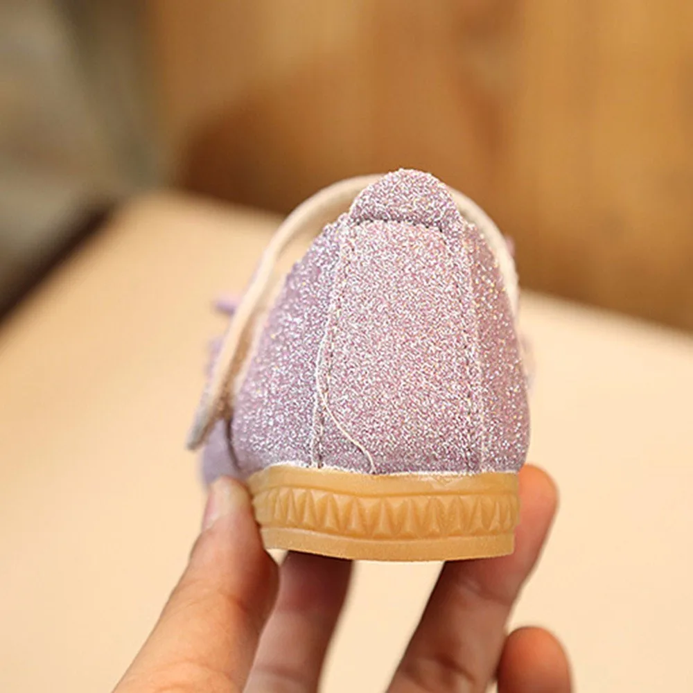 New Children PU Nubuck Leather Shoes Sequins Bow Princess Girls Party Dance Shoes Baby Student Flats Kids Performance