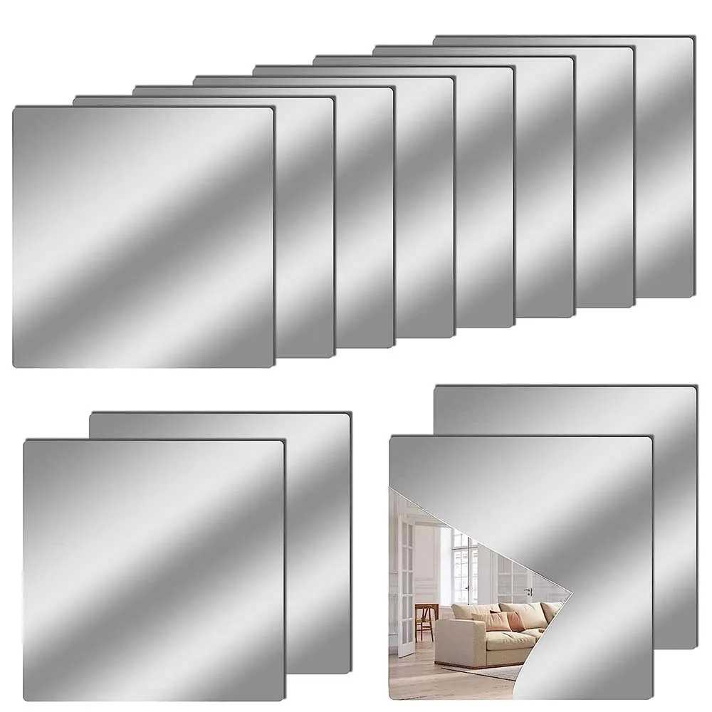 Acrylic Flexible Mirror Sheets,Self Adhesive Mirror Tiles Square Wall Stickers,Non-Glass for DIY Craft Home Decor