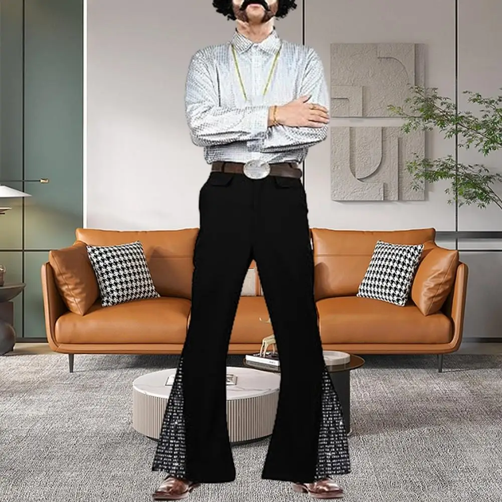 Flared Trousers Retro Disco Flared Hem Sequin Pants for Men 60s 70s Vintage Costume for Halloween Carnival Music Festivals Shiny 5